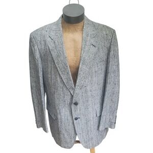 Savile Row Blazer 2 Button Coat Jacket Black Herringbone 34L